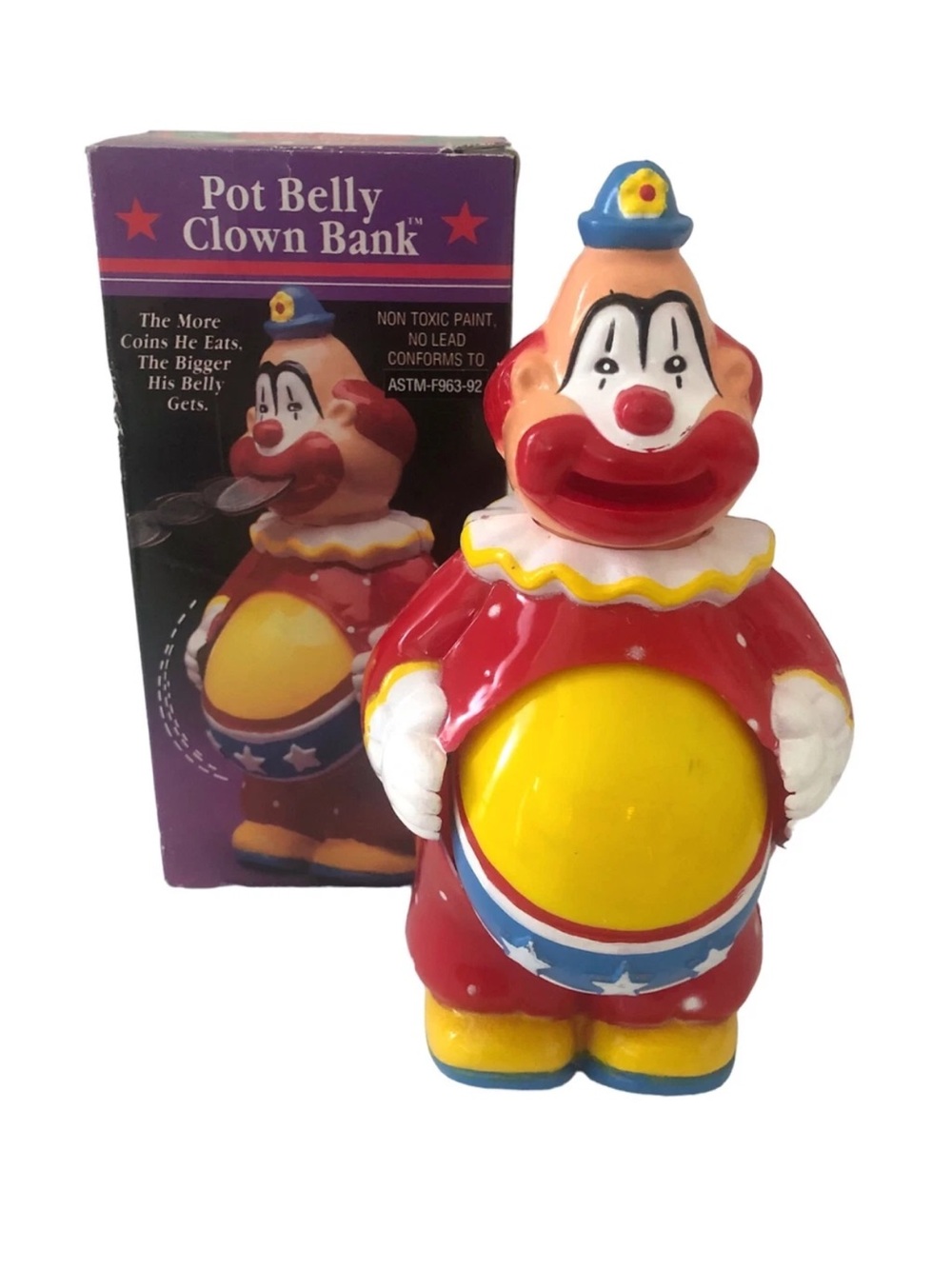 Vintage Pot Belly CLOWN BANK JSNY Toy - His Belly Grows as He Eats Coins